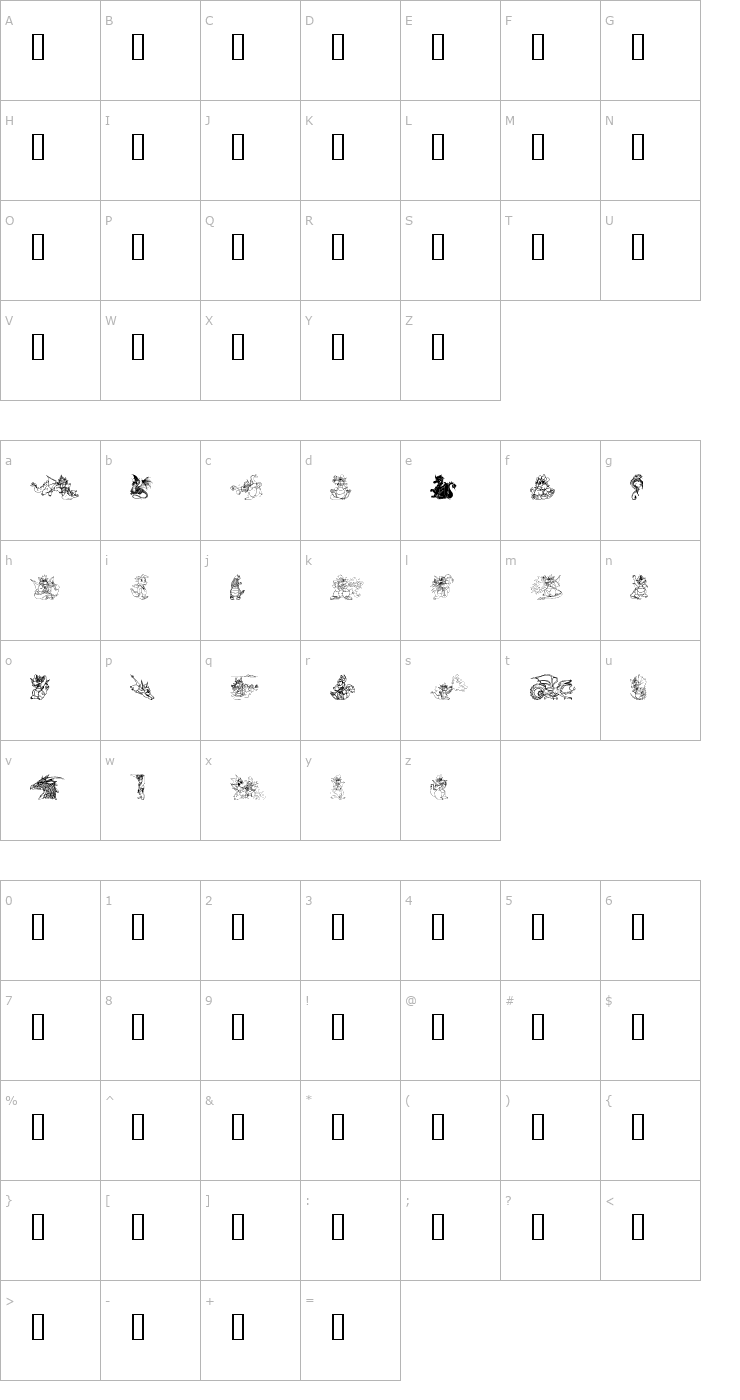 Character Map Ev's Dragons Font