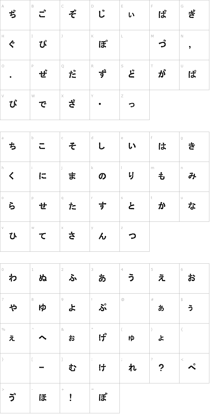 Character Map Ex Hira Damaged Font