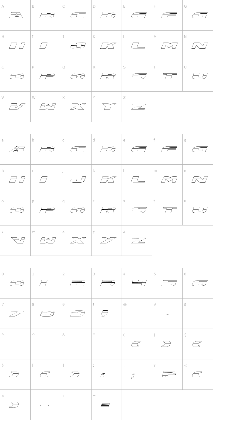 Character Map Excelerate Outline Font