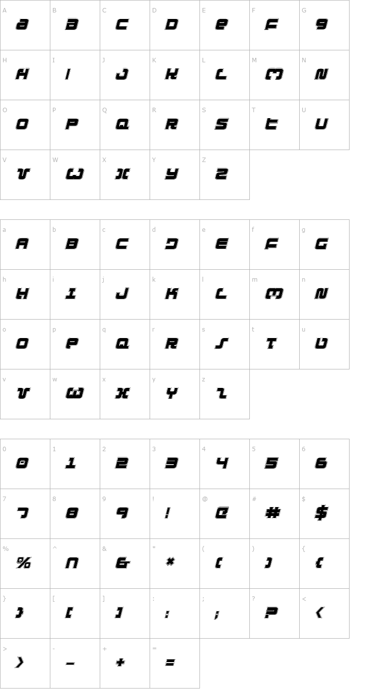 Character Map Exedore College Italic Font