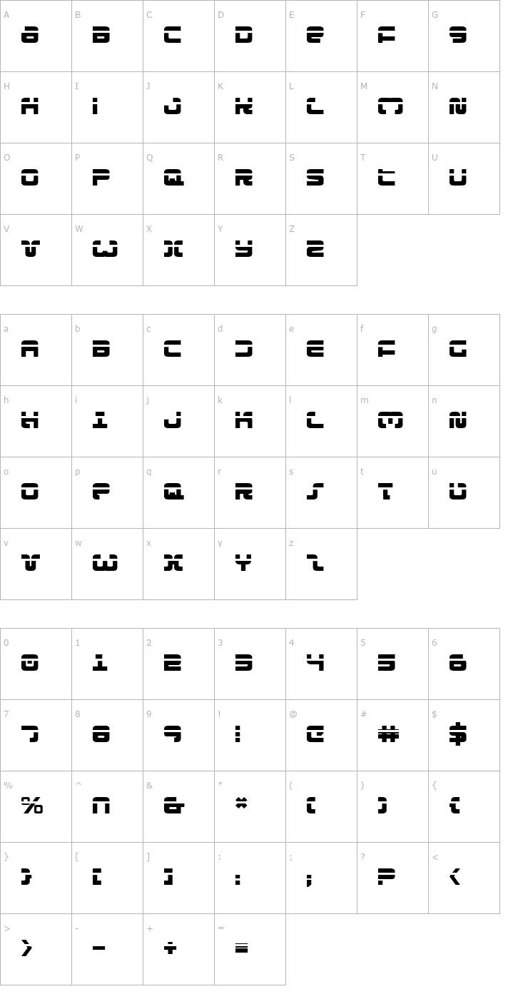 Character Map Exedore Laser Font