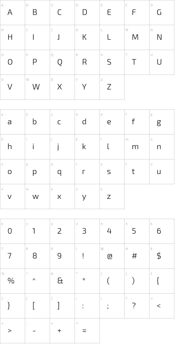 Character Map Exo 2 Light Font