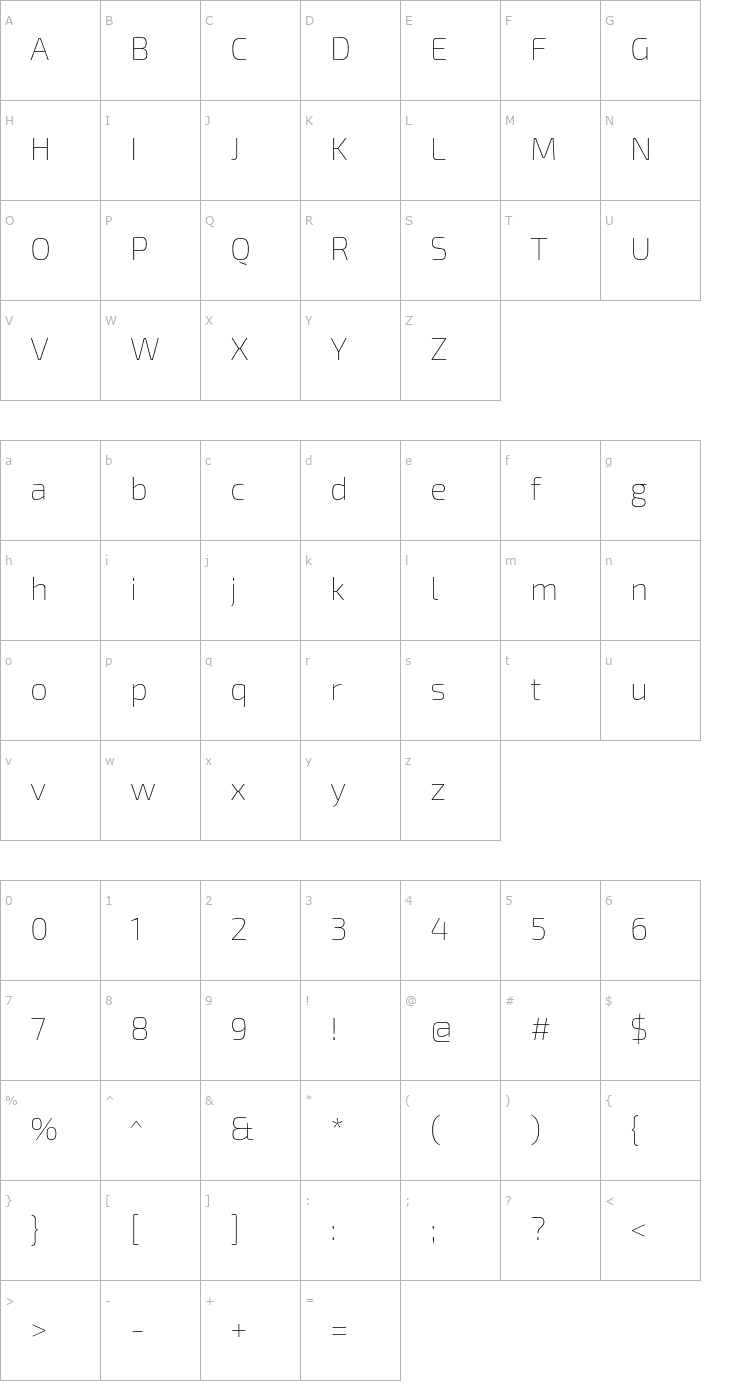 Character Map Exo 2 Thin Font