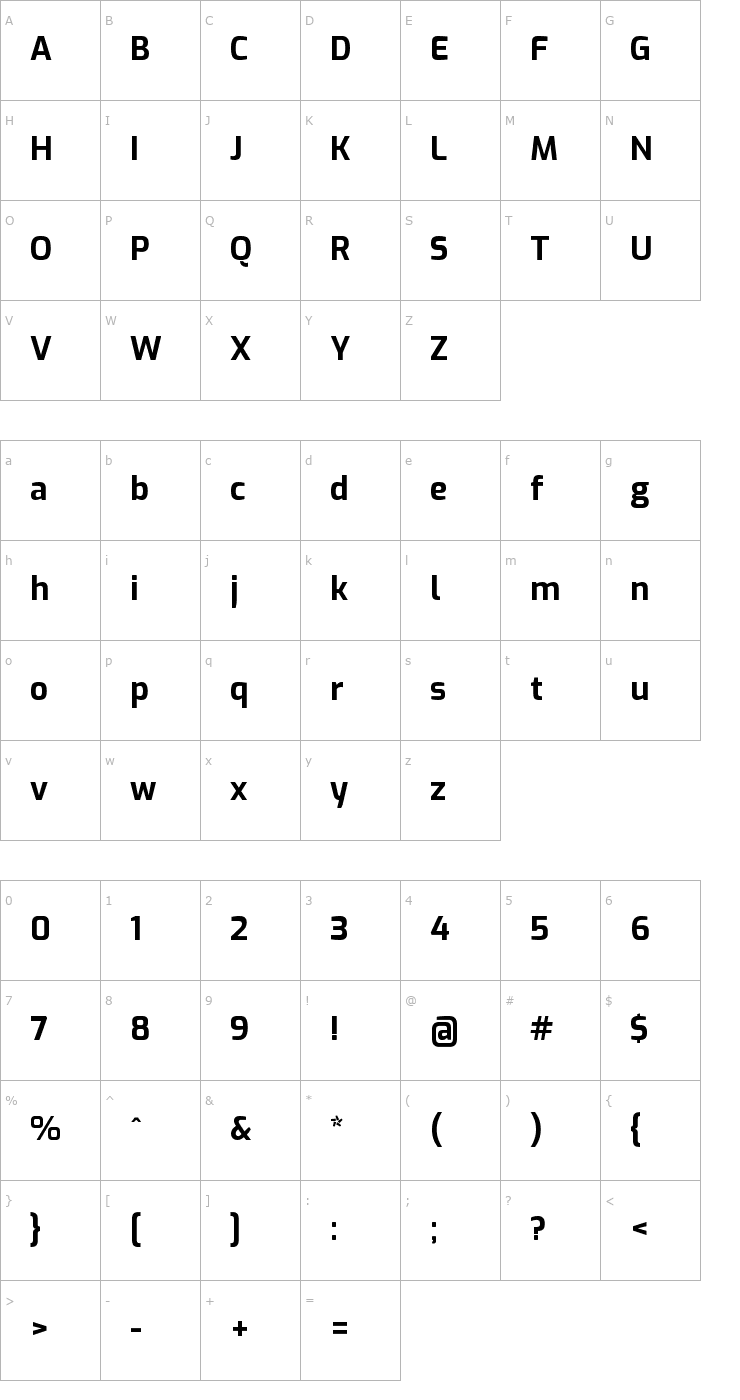 Character Map Exo Bold Font