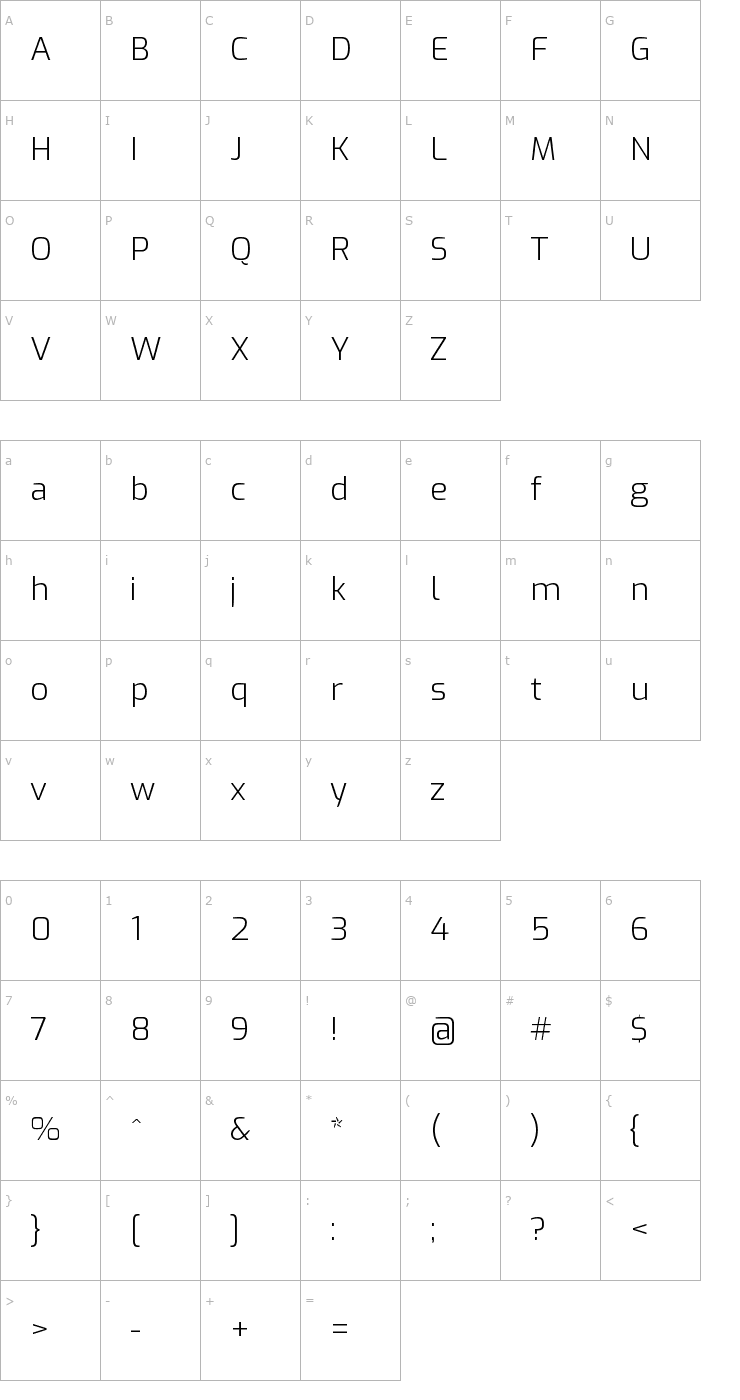 Character Map Exo Light Font