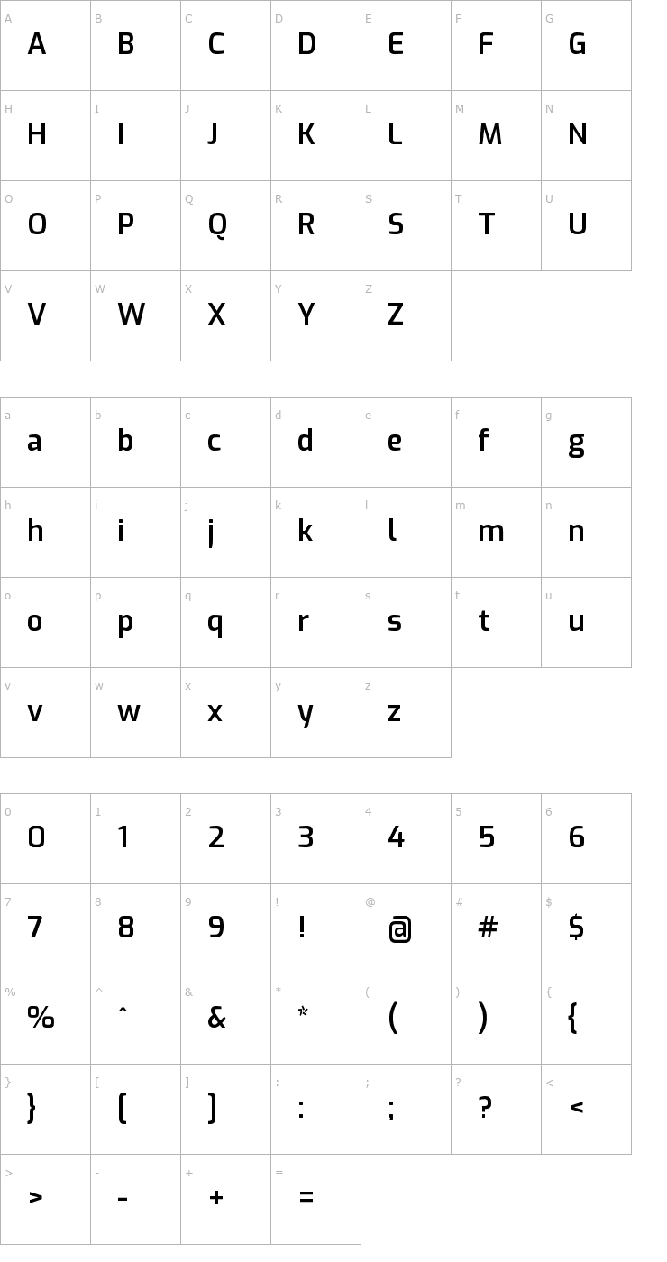 Character Map Exo SemiBold Font