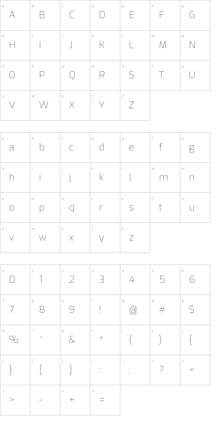 Character Map Exo Thin Font