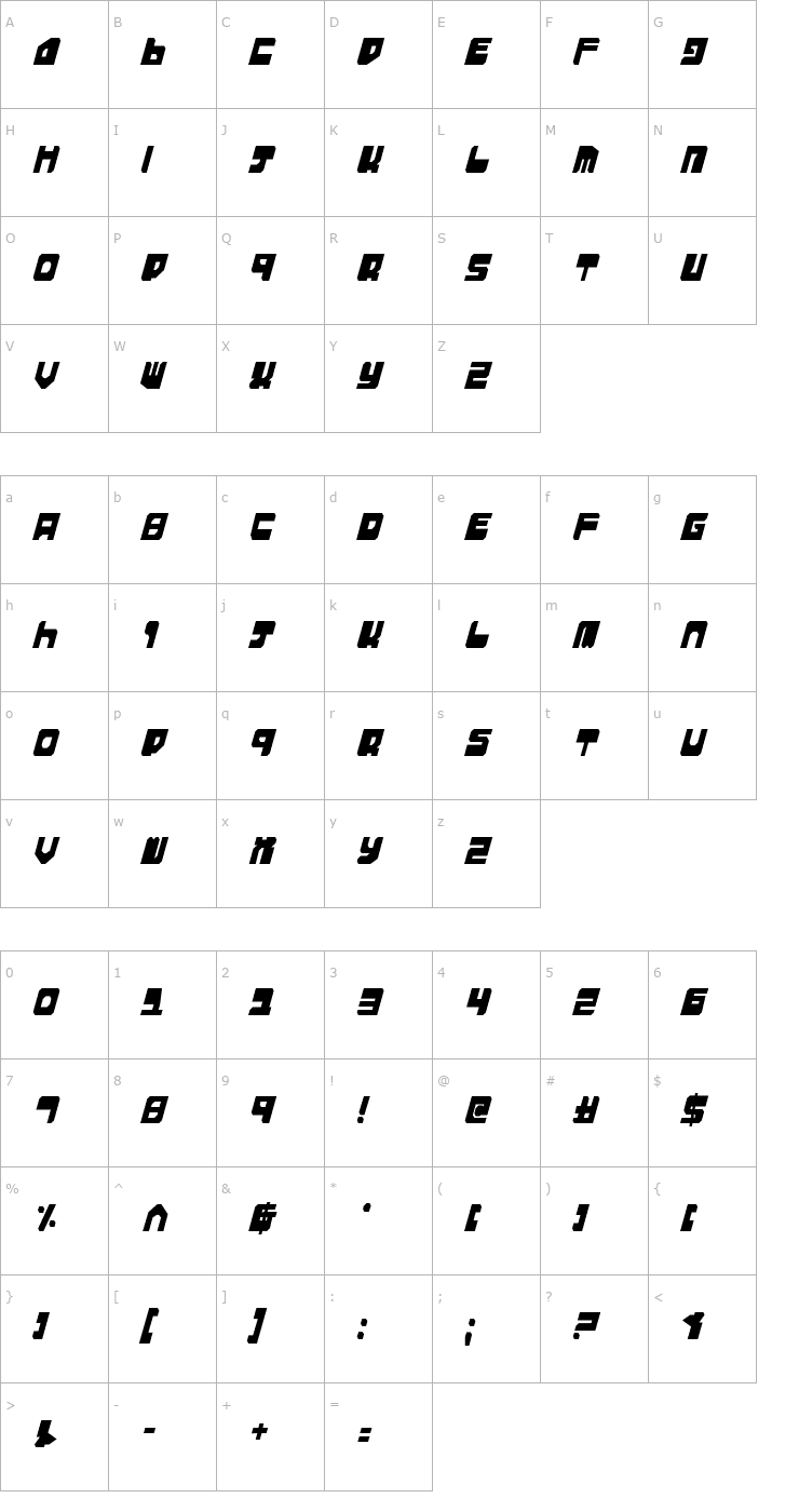 Character Map Extechchop Condensed Font