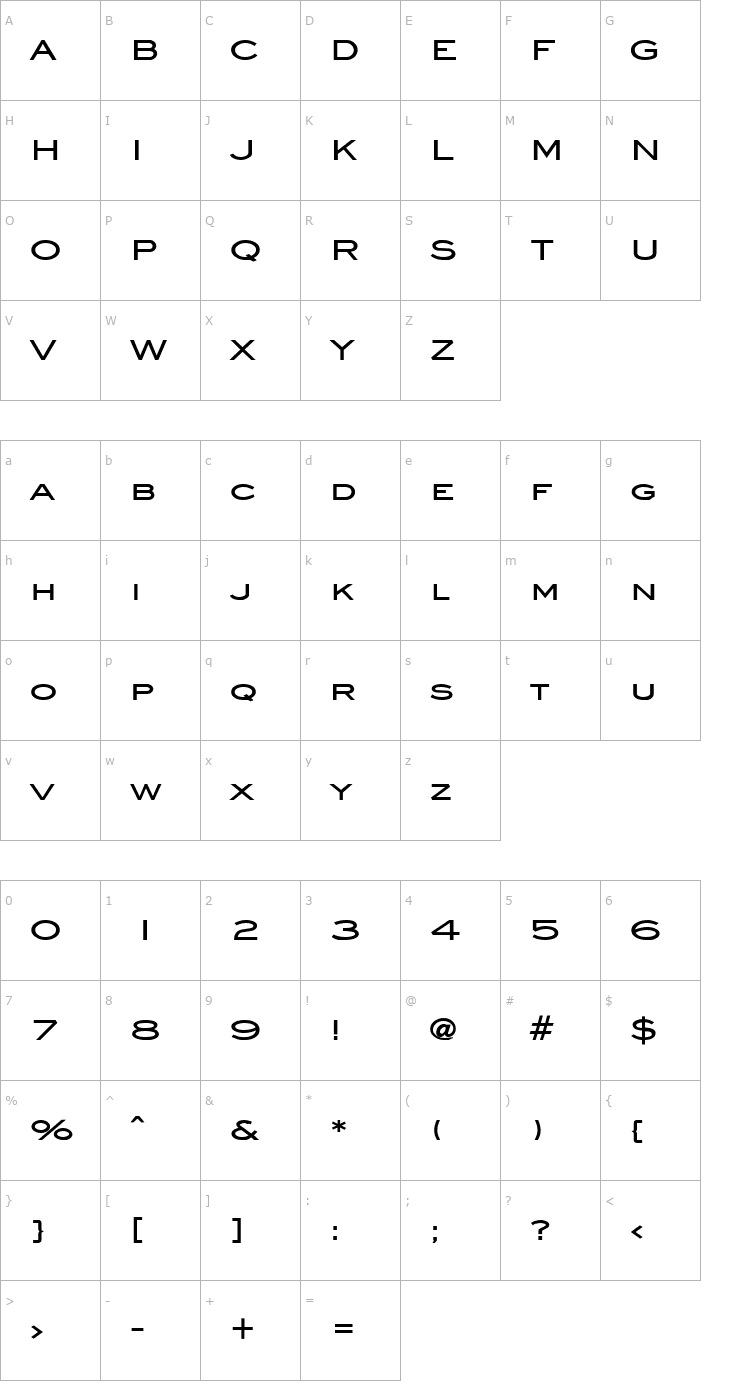 Character Map Eye glass Wide Bold Font