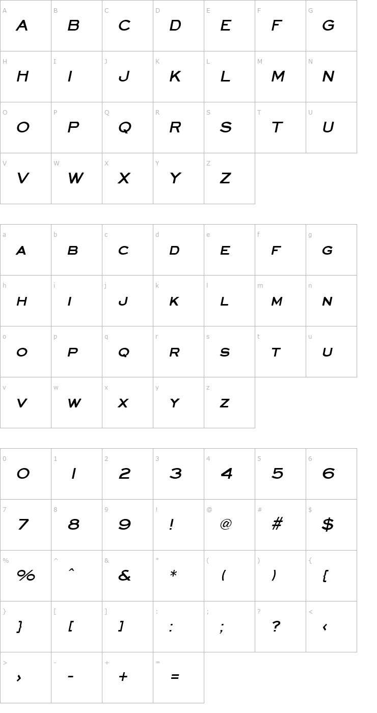 Character Map Eyechart Bold Italic Font