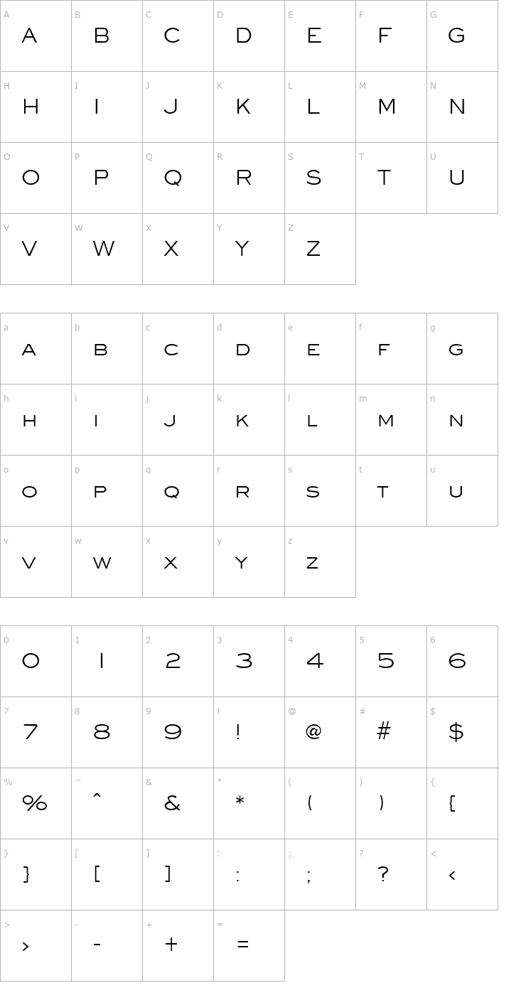 Character Map Eyechart Regular Font