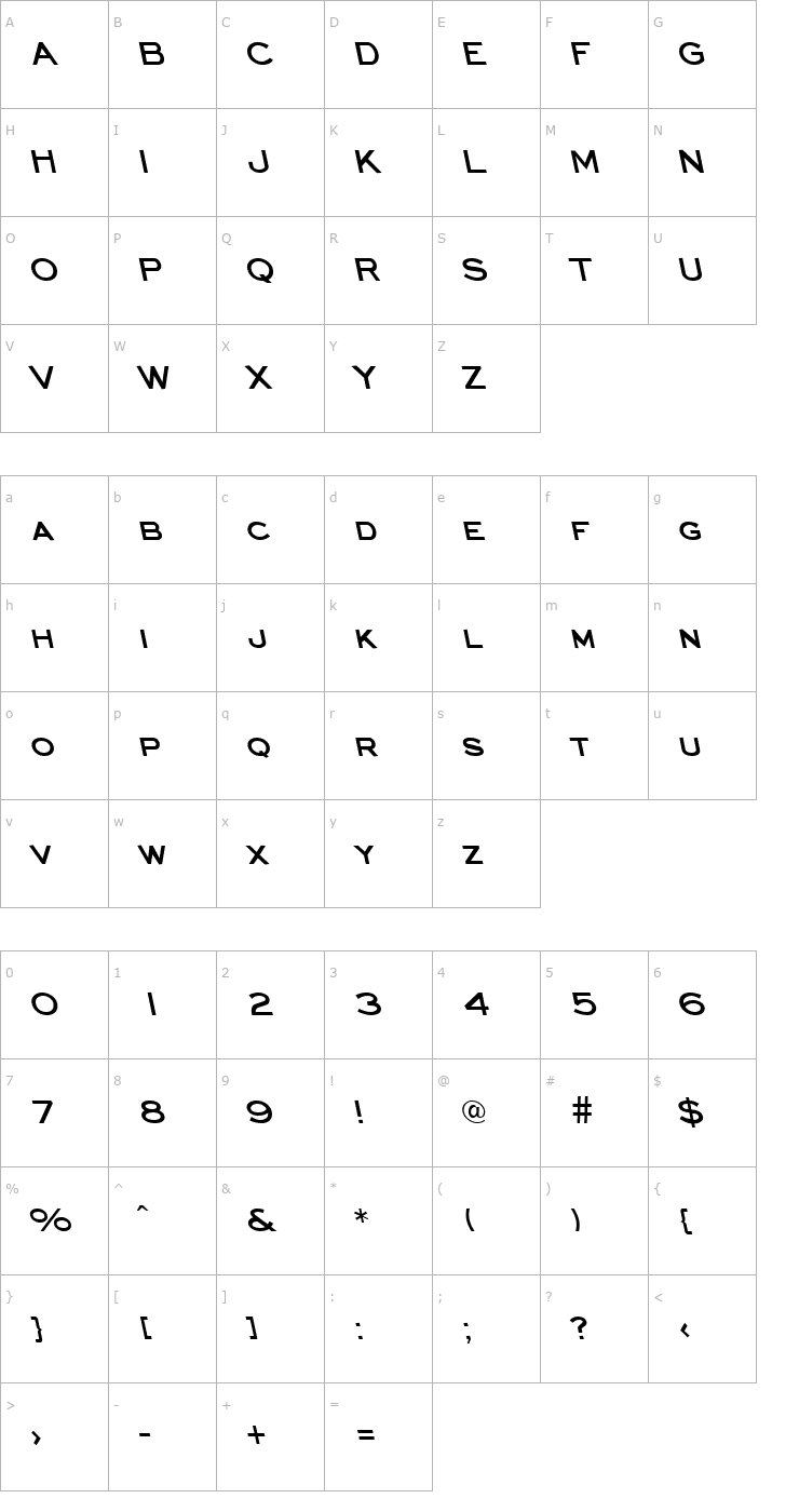 Character Map EyechartBackslant Bold Font