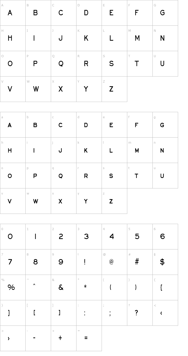 Character Map EyechartCondensed Bold Font