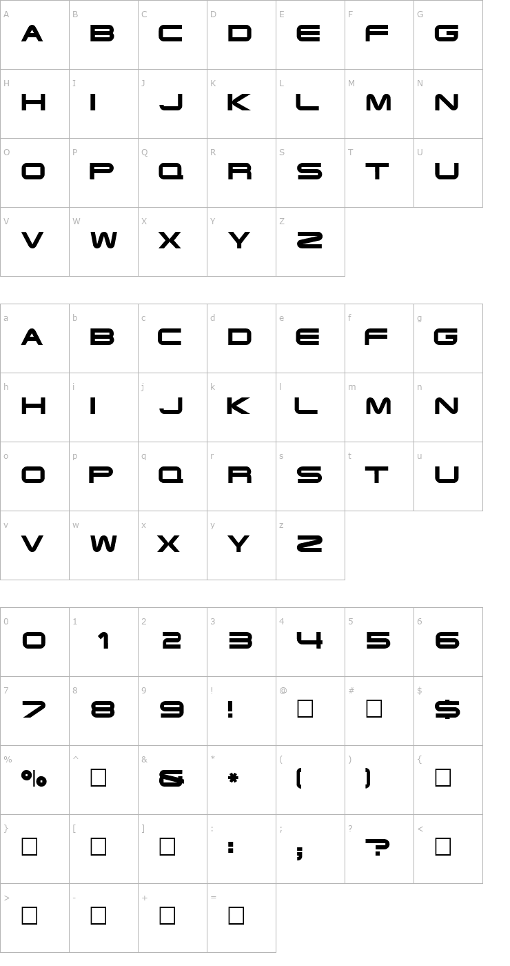 Character Map EyechartDisplayCapsSSK Regular Font