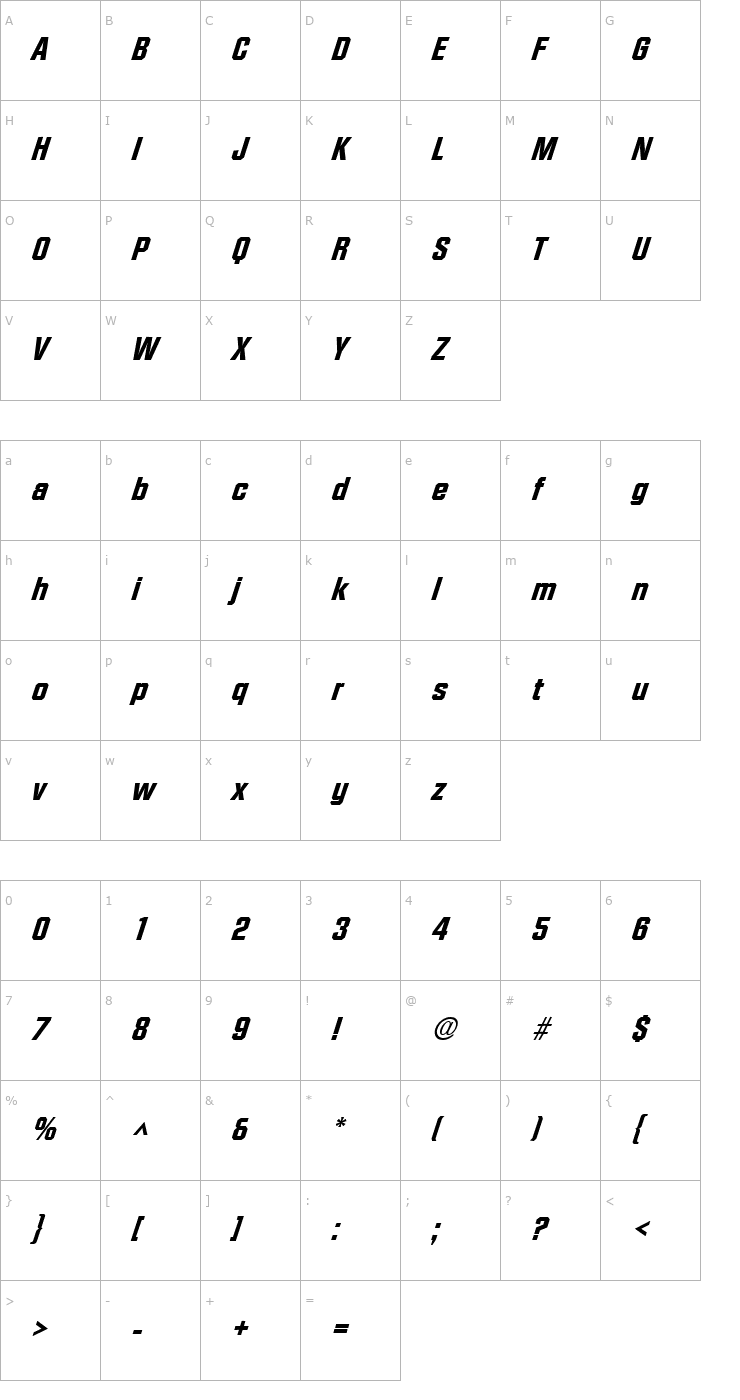 Character Map FacetHeavy-Xitalic Regular Font