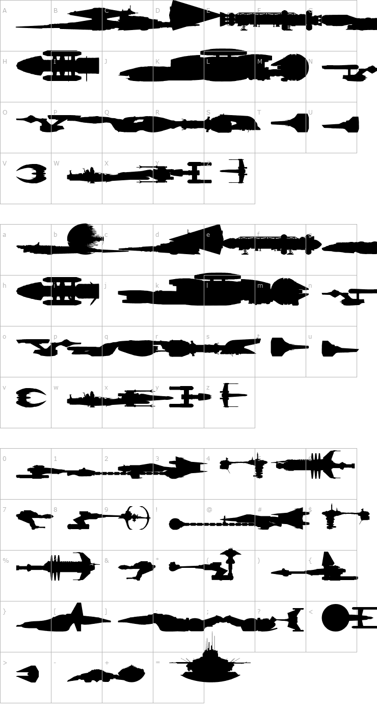 Character Map Famous Spaceships Font