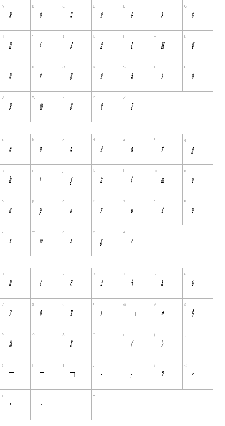 Character Map FanatiqueInline-BoldOblique Font