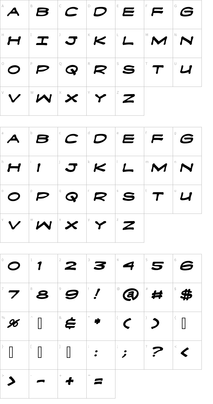 Character Map Fanboy Hardcore Bold Font