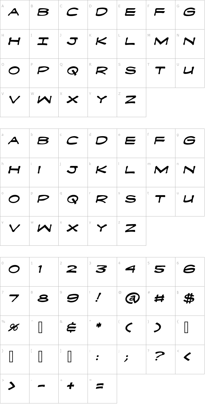 Character Map Fanboy Hardcore Italic Font