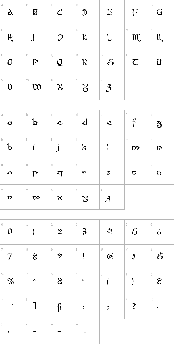 Character Map Fanjofey AH Font