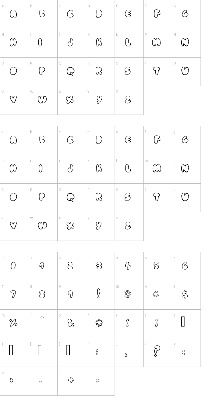 Character Map fat ass outline Font