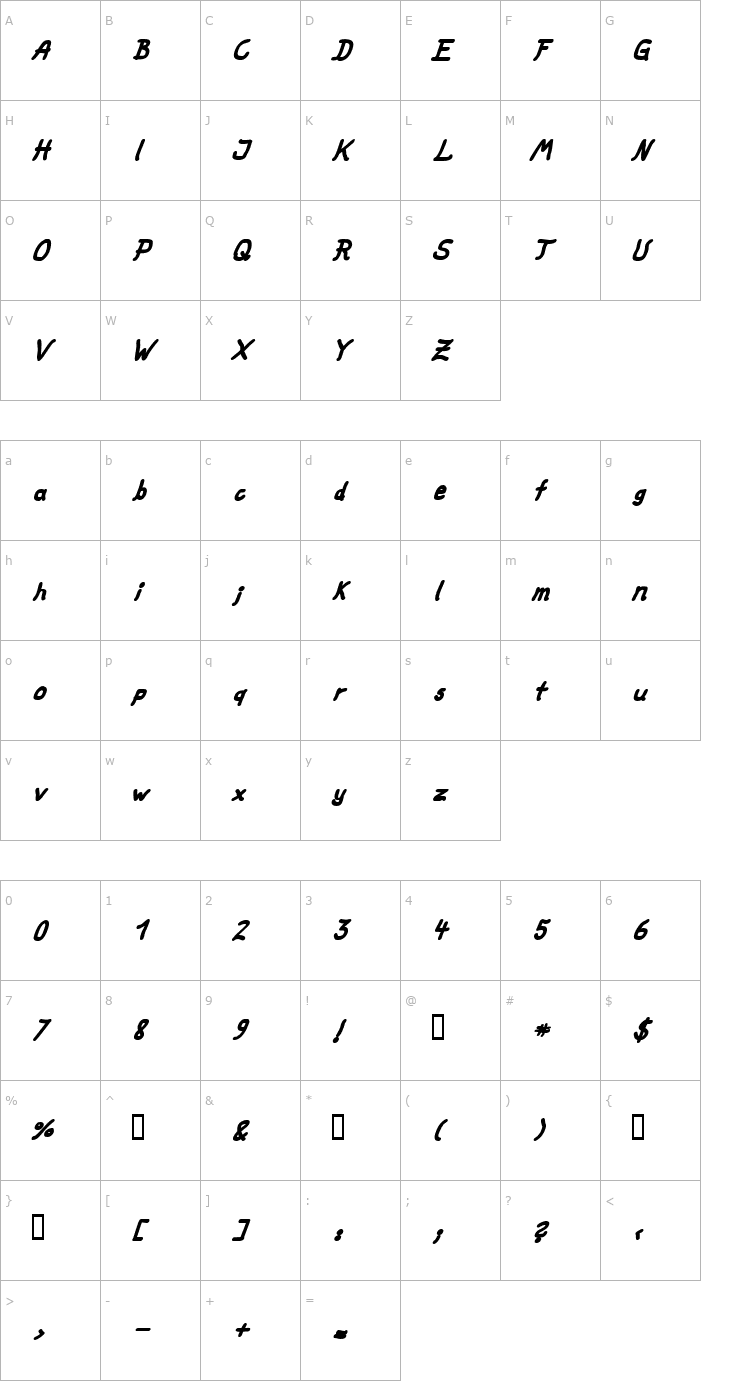 Character Map fat marker Italic Font