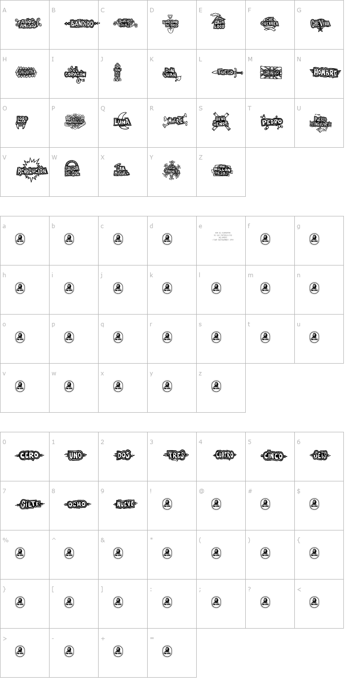 Character Map FE Che Viva Banana Font