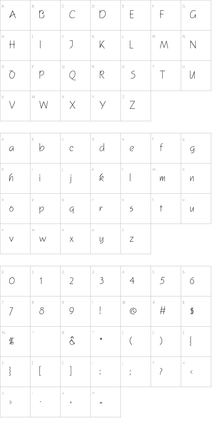 Character Map FeatherLight Font