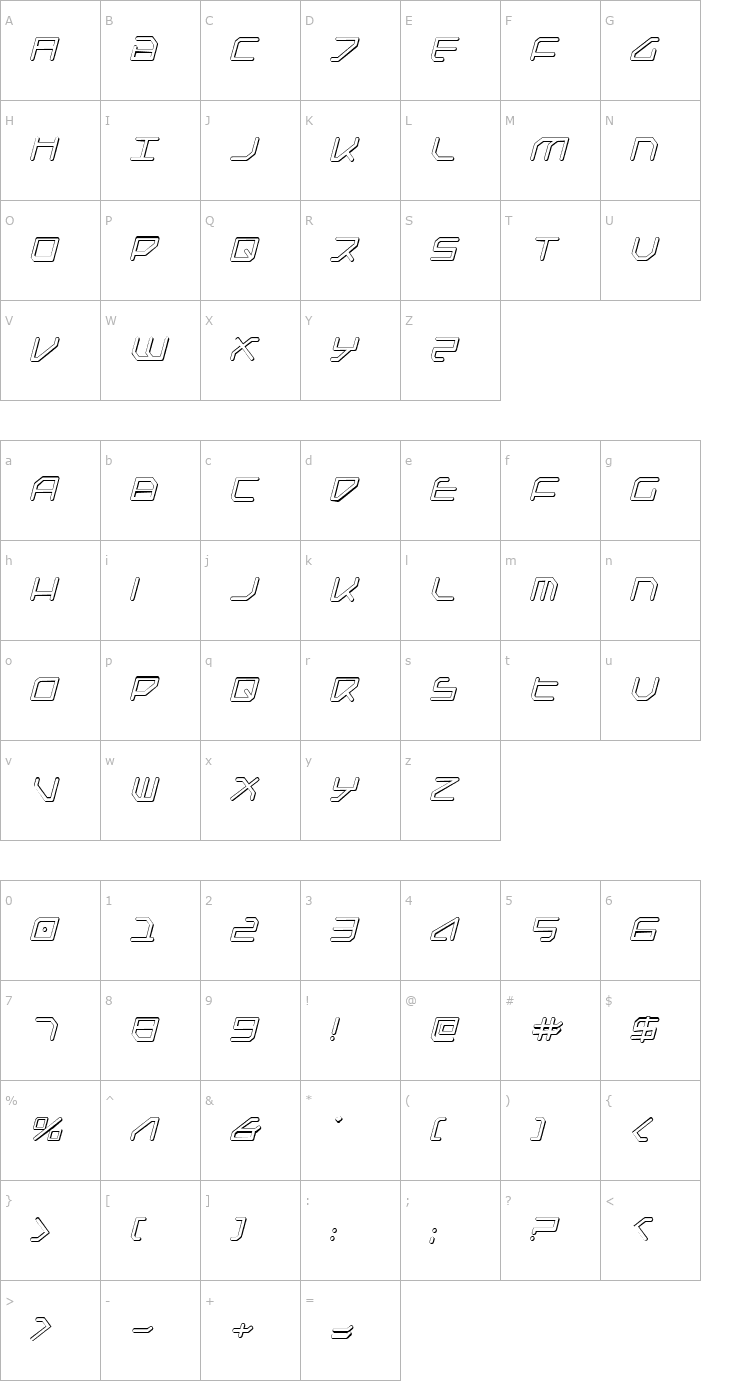 Character Map Federapolis Shadow Italic Font