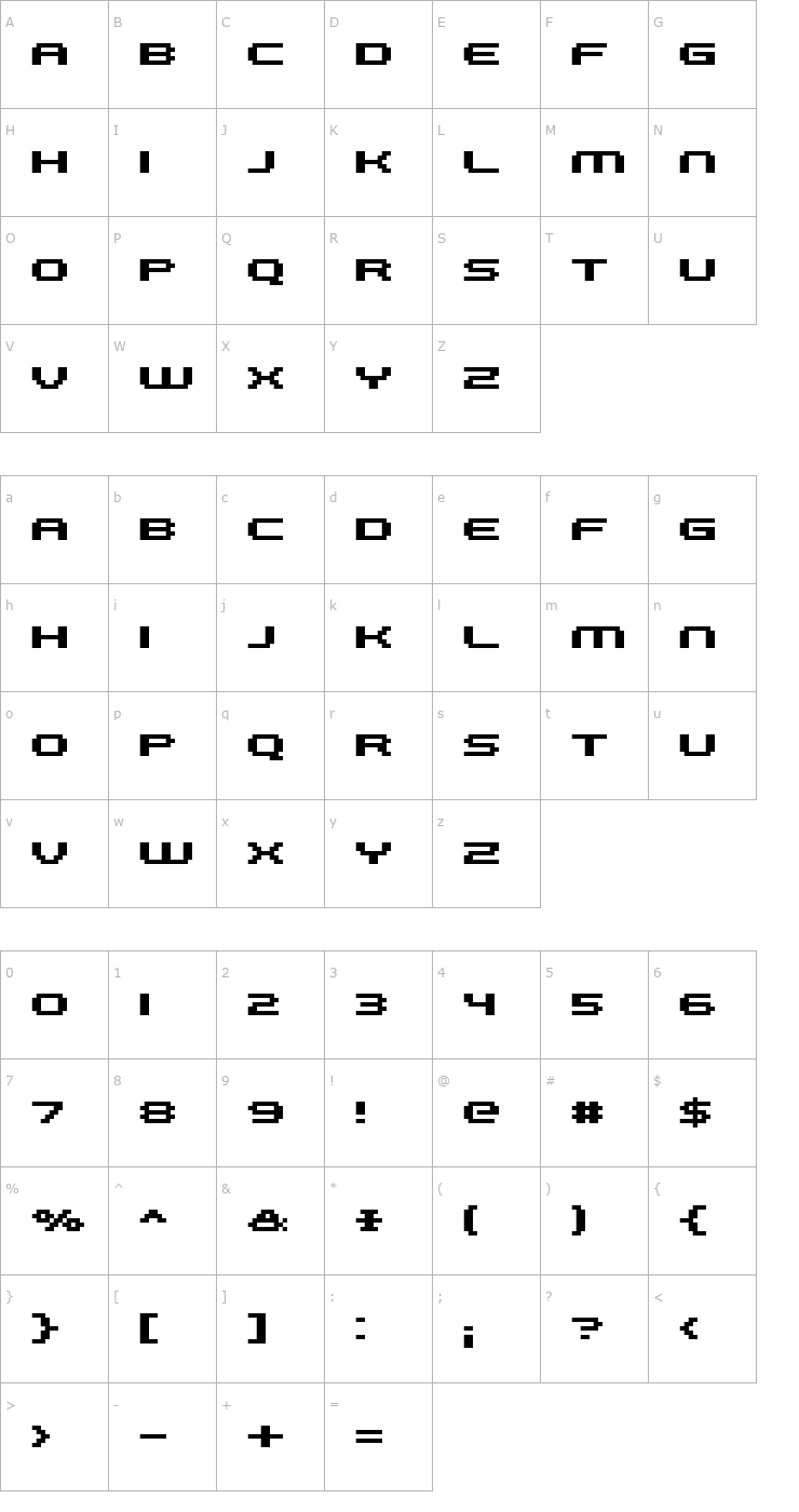 Character Map FFF Galaxy Bold Extended Font