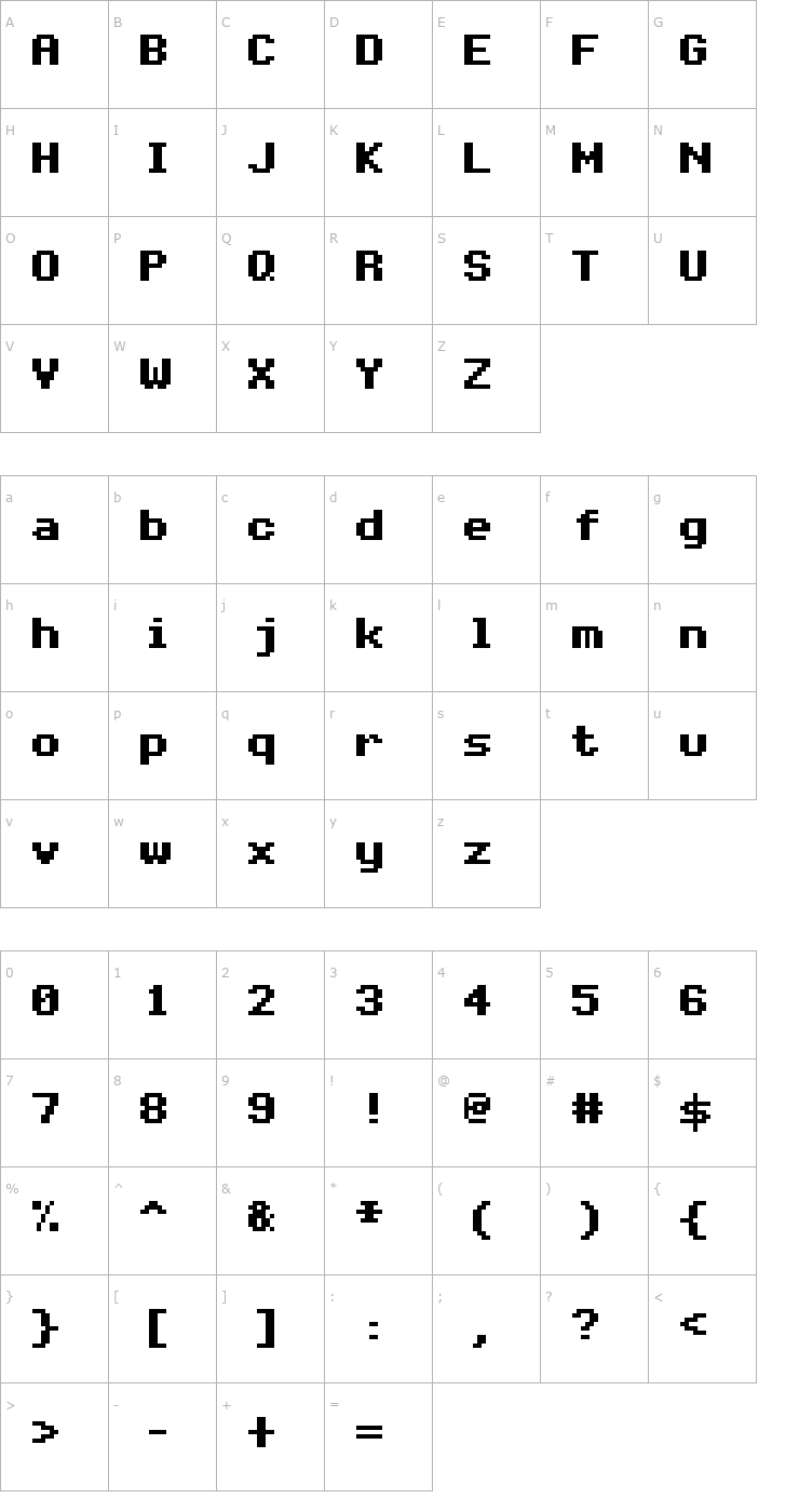 Character Map FFF Mono01 Bold Extended Font