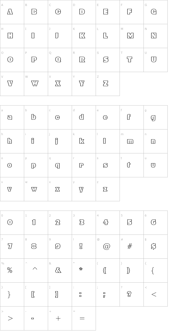 Character Map FFX Block Outline Font