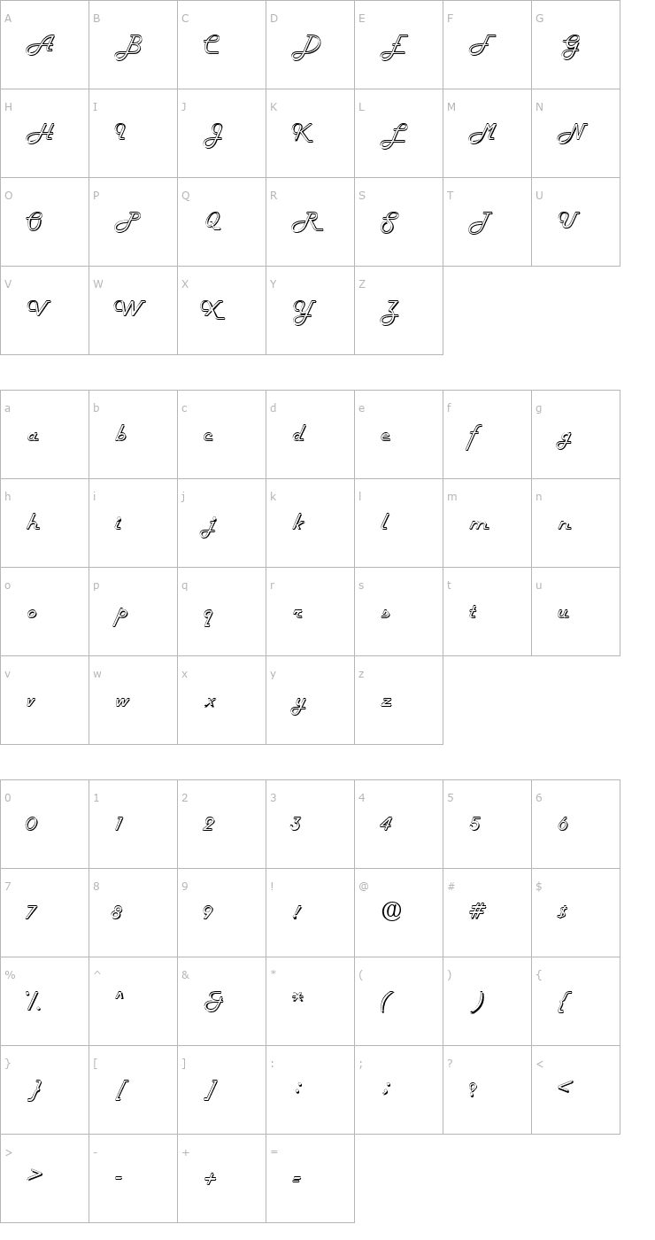 Character Map FiftiesHollow Font