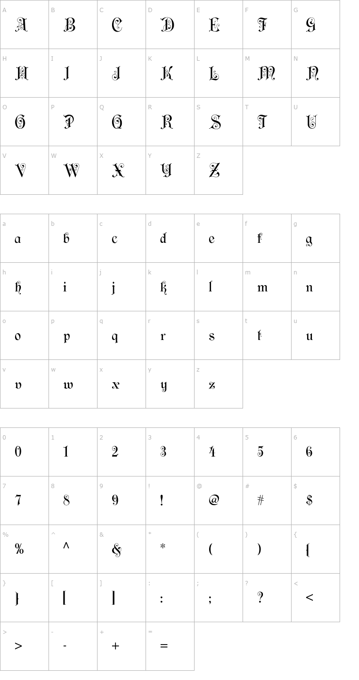 Character Map FilibusterNF Font