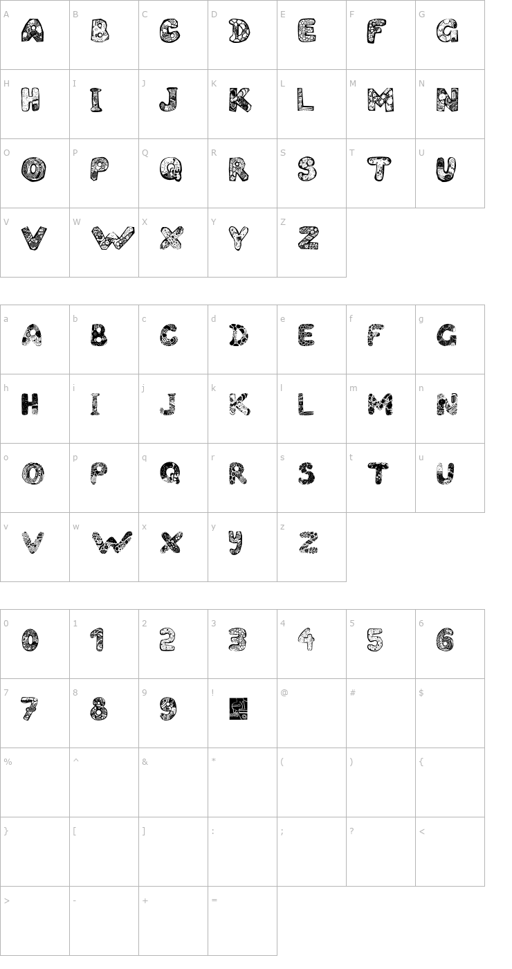 Character Map Filled ABC Font