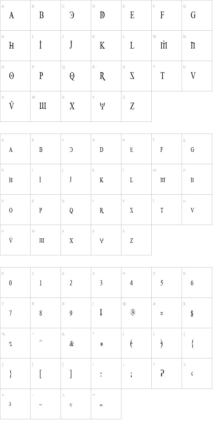 Character Map Fire Of Ysgard Condensed Font