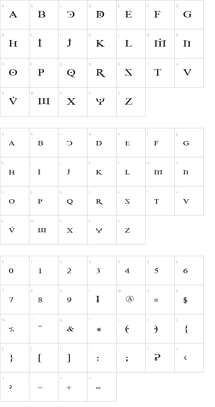 Character Map Fire Of Ysgard Wide Font