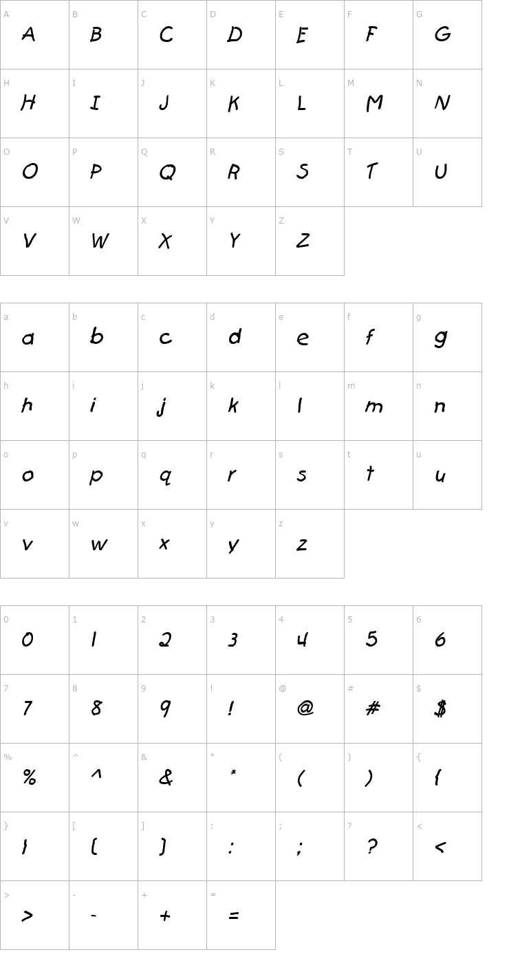 Character Map FirstGrader Italic Font