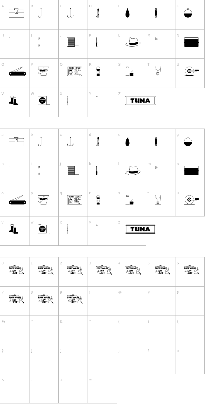 Character Map Fishin' Gear JL Font