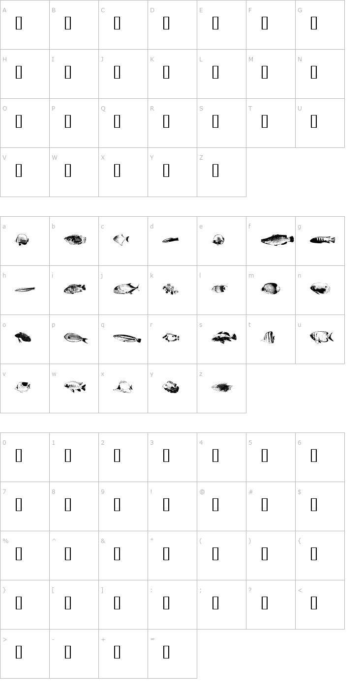 Character Map FishyPrint AOE One Font