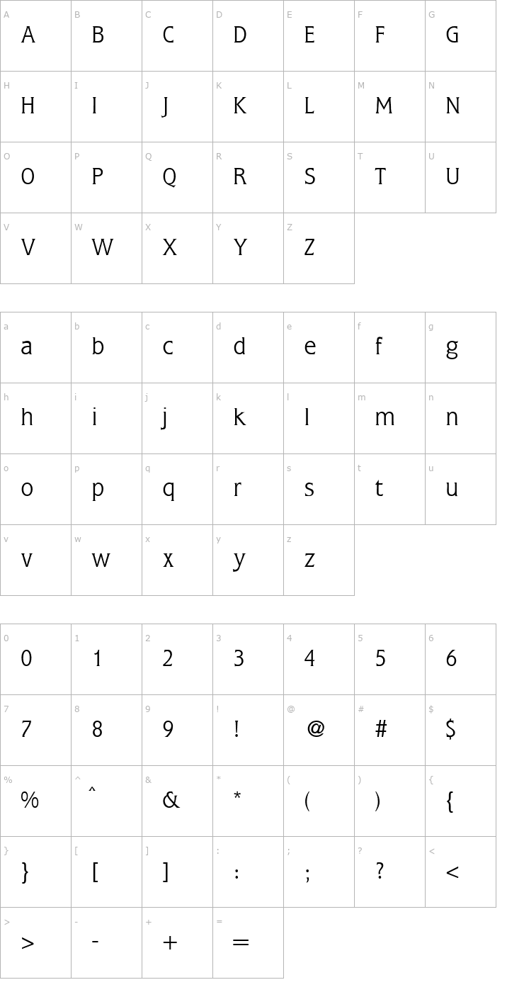 Character Map FlemingLight-Regular Font