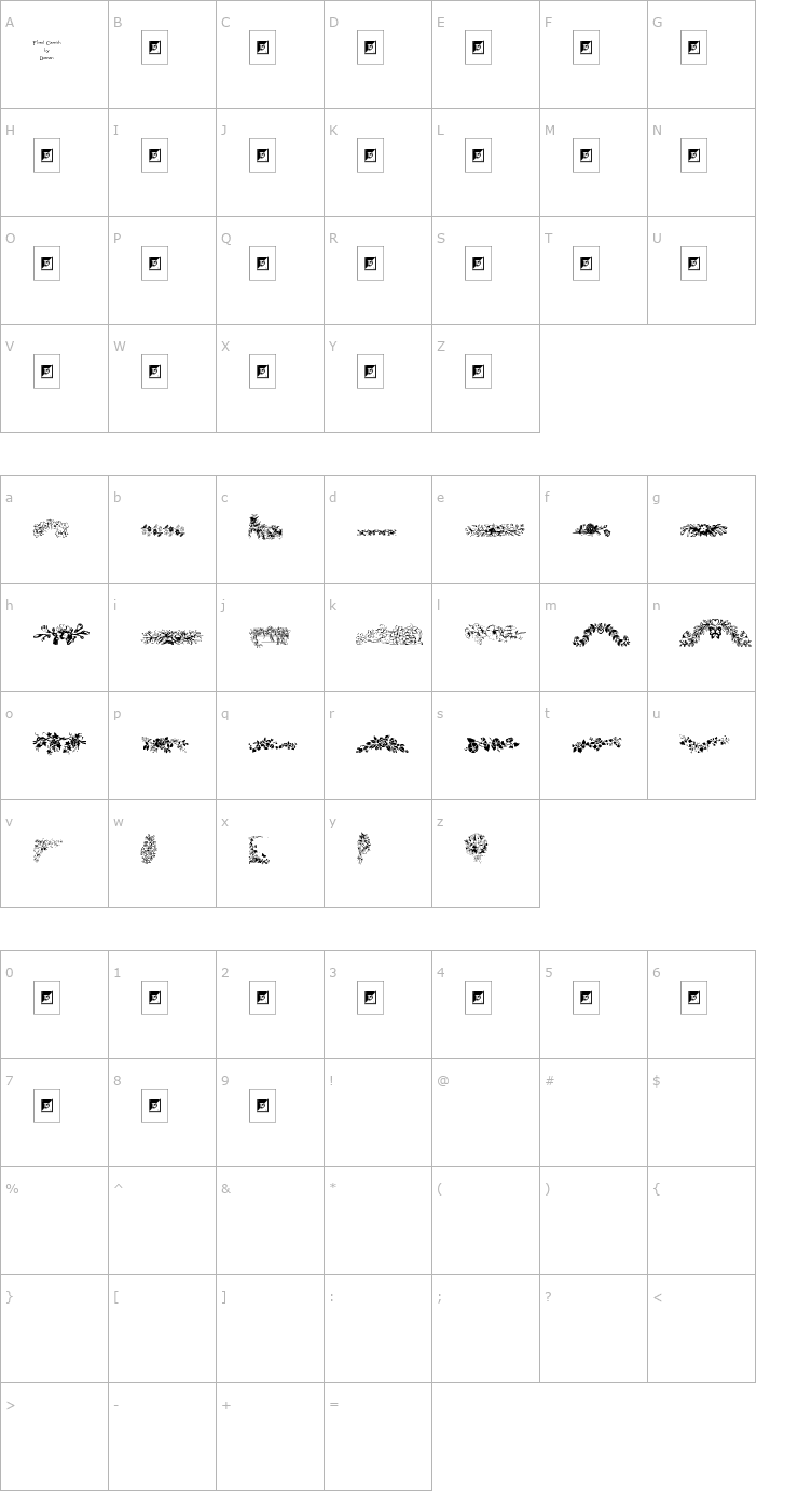 Character Map Floral Garnish Font