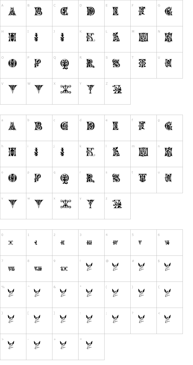 Character Map Floral Majuscules, 11th c. Font