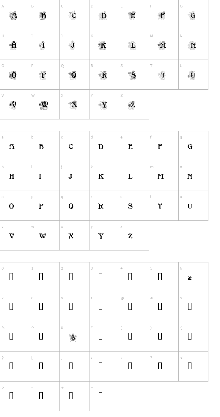 Character Map FloralCapsNouveau Font