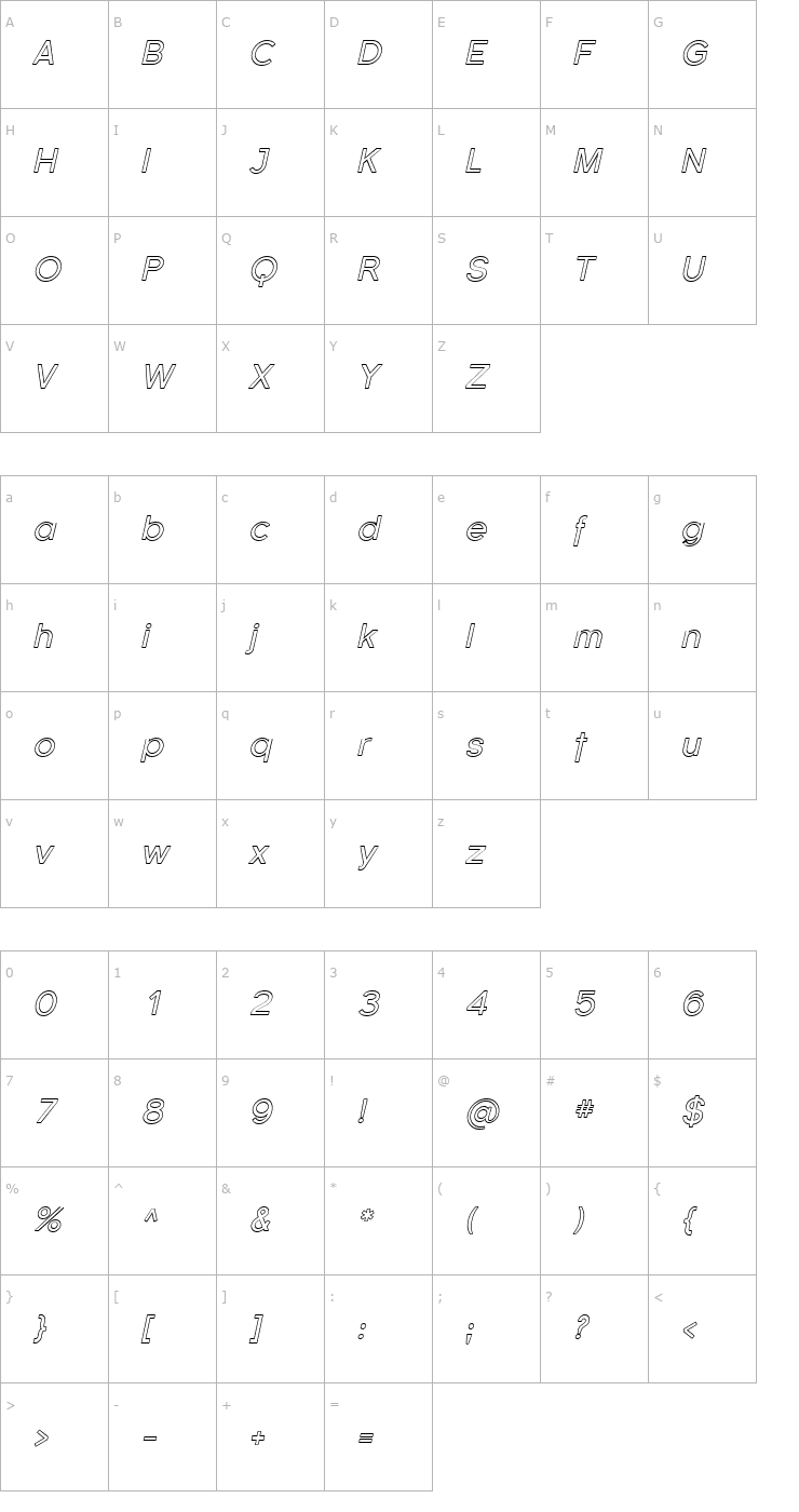 Character Map Florencesans Outline Italic Font