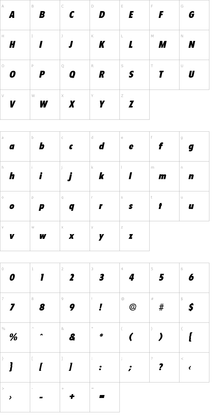 Character Map Florida-Serial-Heavy-RegularItalic Font