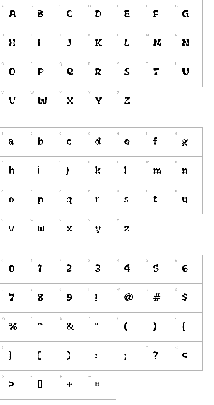 Character Map Flubber TR Font