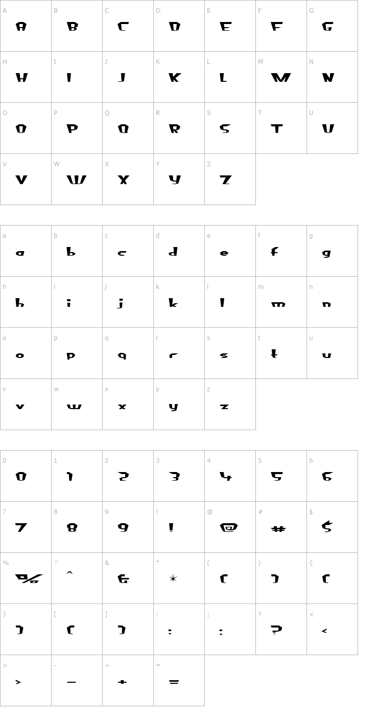 Character Map Fluoride Beings Font