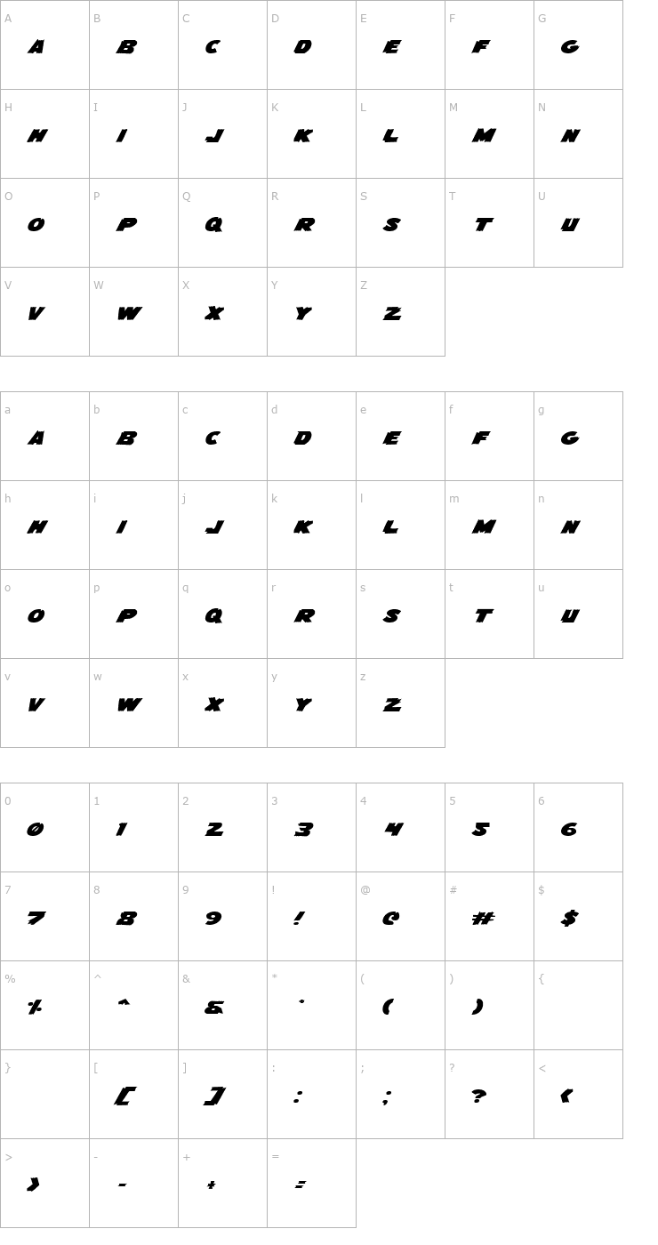 Character Map Flying Leatherneck Expanded Font