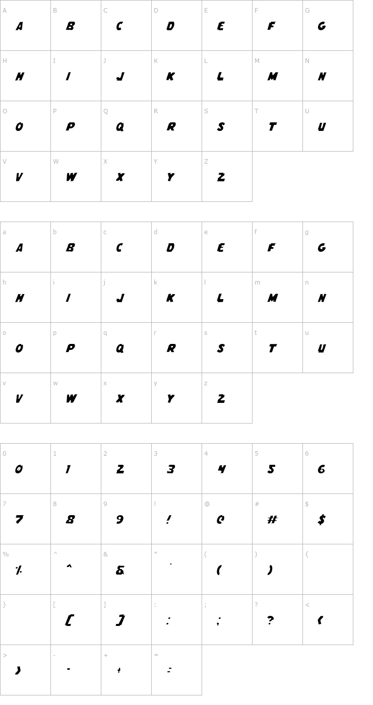 Character Map Flying Leatherneck Light Font